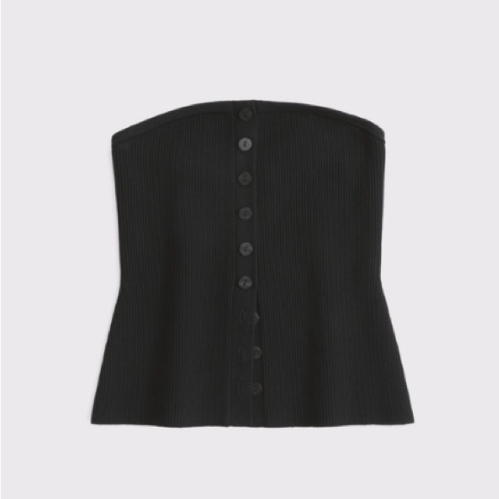 Abercrombie & Fitch Black Ribbed Button-Front Strapless Tank